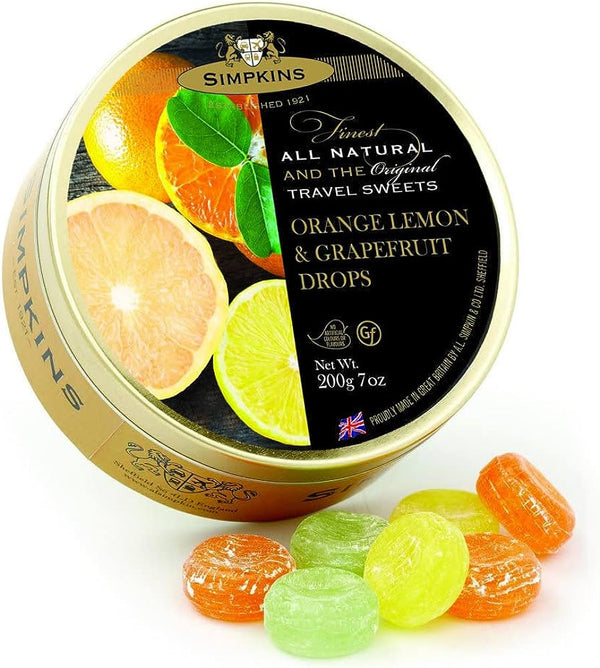 Simpkins Travel Sweets - Orange, Lemon & Grapefruit Drops (200g) - Candy Bouquet of St. Albert