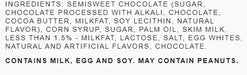 An image displaying the ingredients list of MILKY WAY Midnight Dark Chocolate, including semisweet chocolate, corn syrup, milkfat, and natural flavors.