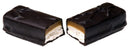 A cross-section view of MILKY WAY Midnight Dark Chocolate, revealing its luscious layers of semisweet chocolate, caramel, and nougat.